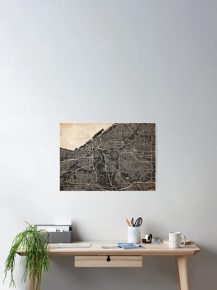 Thumbnail 2 of 3, Poster, CLEVELAND map Ohio Ink lines designed and sold by InkMaps.