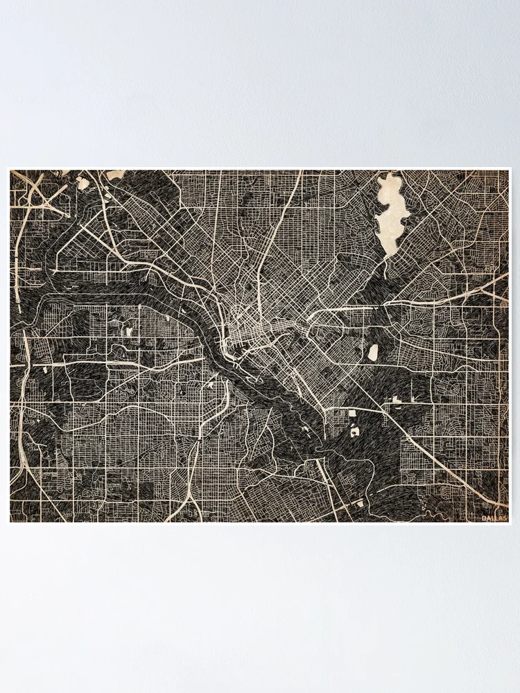 Thumbnail 1 of 3, Poster, DALLAS map Texas Ink lines designed and sold by InkMaps.