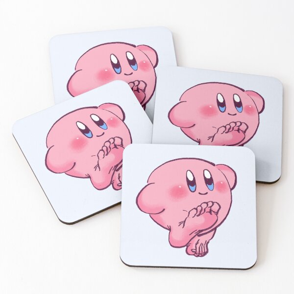 I draw that kirby with feet meme. Extremely cursed kirby without shoes. Coasters (Set of 4)