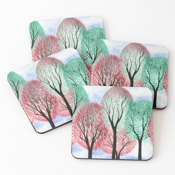 Item preview, Autumn Tempus - Whimsical watercolour painting of autumn fall trees in red and green designed and sold by klbailey.