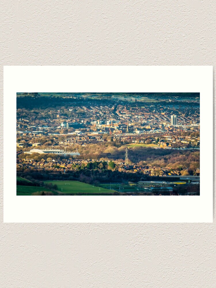 "Overlooking Blackburn, Lower Darwen & Ewood Park" Art Print for Sale