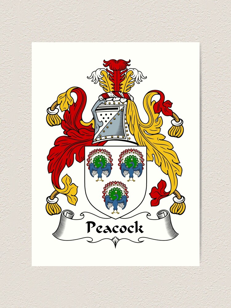 "Peacock Coat of Arms / Peacock Family Crest" Art Print for Sale by
