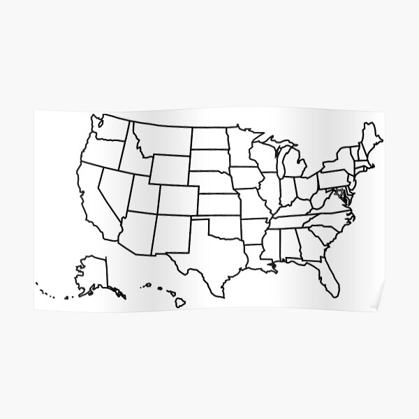 Blank USA Map Poster By NatHui Redbubble Poster,504x498,f8f8f8 Pad,600x600,f8f8f8