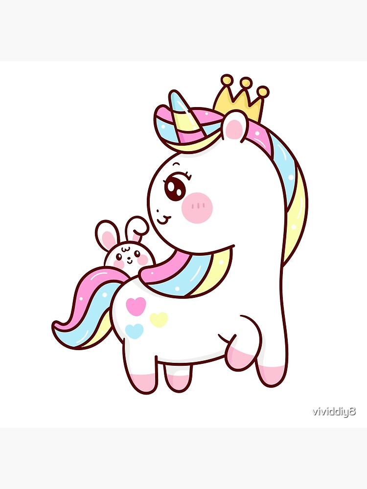 Lámina rígida «Linda princesa unicornio con conejito de pascua conejo pony  dibujos animados kawaii animales fondo pastel corazón regalo de San  Valentín» de vividdiy8 | Redbubble