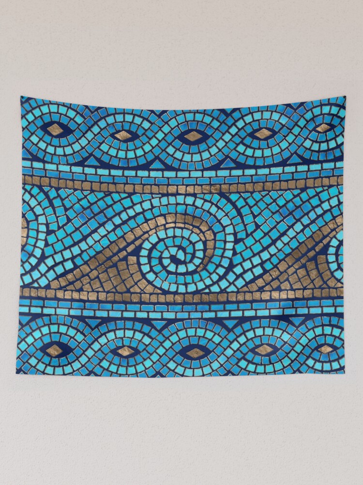 Greek Mosaic Tile Ornament Tapestry