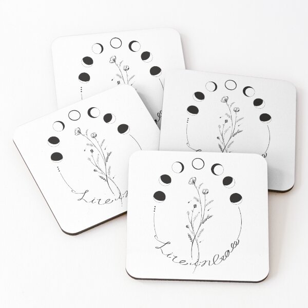 Item preview, Moon Phases with line art of flowers and hand lettering ''live in grace'' designed and sold by the-cold-dots.