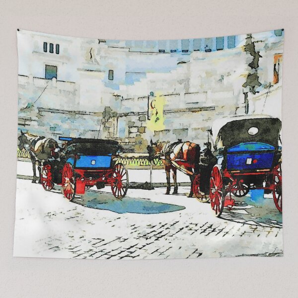 Item preview, Roma: horse-drawn carriages stopped under the altar of the fatherland designed and sold by Giuseppe Cocco.