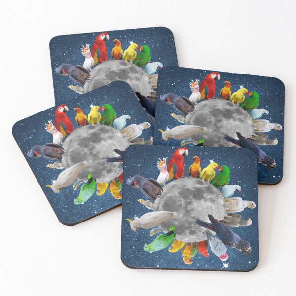 Item preview, Parrots of the Rainbow on the Moon with Blue Galactic Background designed and sold by JungleVision.