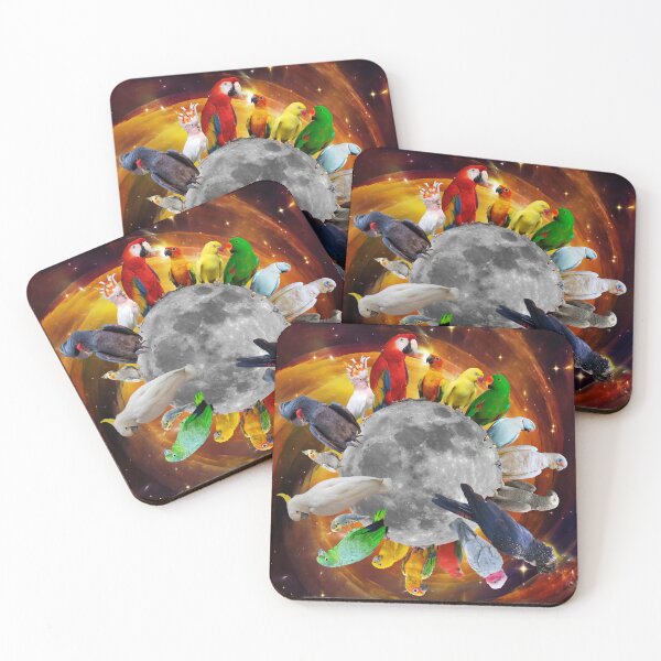 Item preview, Parrots of the Rainbow on the Moon with Gold Galactic Background designed and sold by JungleVision.
