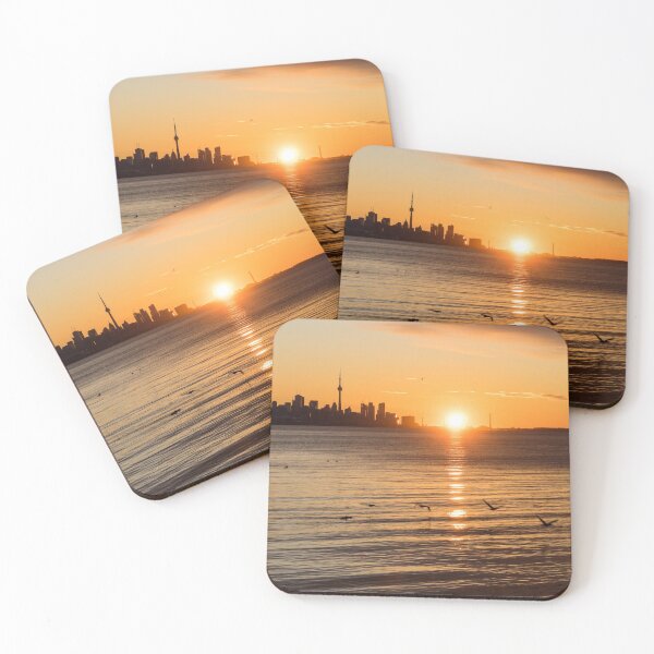 Item preview, Crossing the Sunpath in Flight - Toronto Skyline Sunrise with Seagulls designed and sold by Georgia Mizuleva.