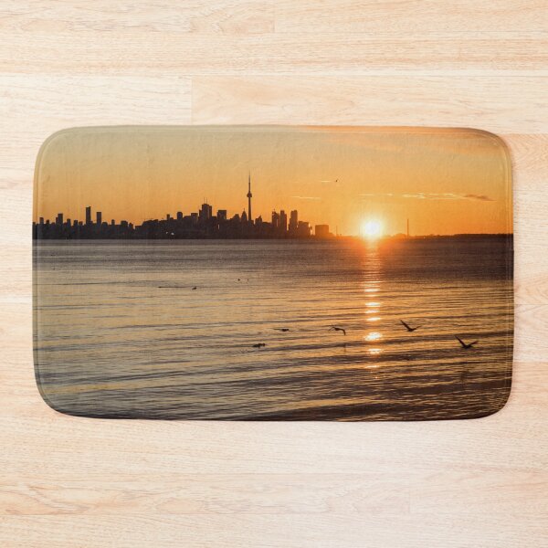 Item preview, Crossing the Sunpath in Flight - Toronto Skyline Sunrise with Seagulls designed and sold by Georgia Mizuleva.