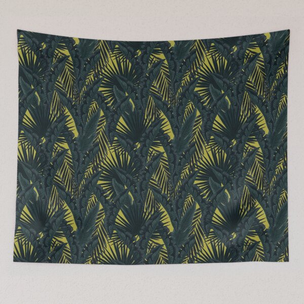 Item preview, Tropical seamless stylized concept digital print with pink flamingos, tropical green leaves, areca, banana leaves, rainforest plants. designed and sold by ANAKOTO.
