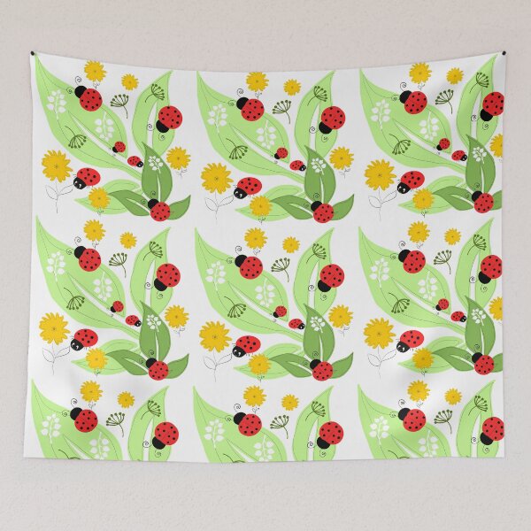 Item preview, Ladybugs yellow flowers green leaves designed and sold by ZophiaSolaris.