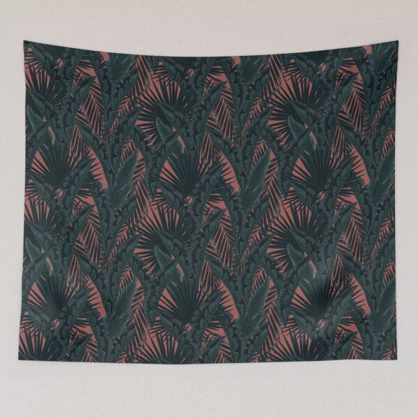 Item preview, Tropical seamless stylized concept digital print with  tropical green leaves, areca, banana leaves, rainforest plants. designed and sold by ANAKOTO.
