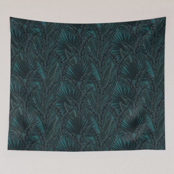 Item preview, Tropical seamless stylized concept digital print with  tropical green leaves, areca, banana leaves, rainforest plants. designed and sold by ANAKOTO.