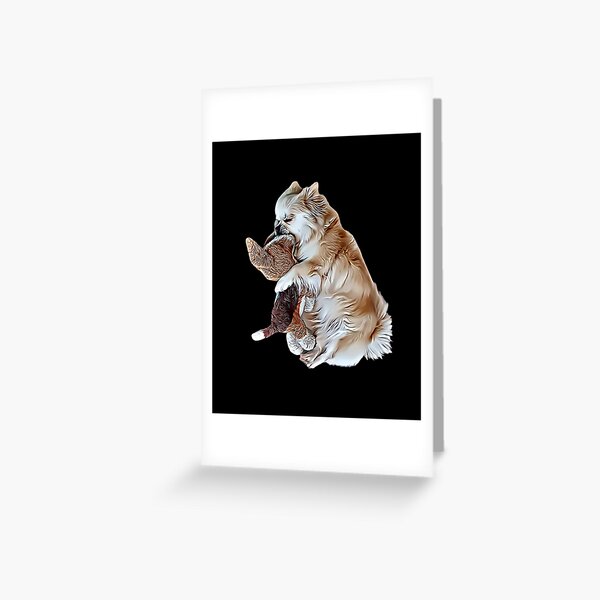 Adorable Sleeping Tibetan Spaniel with Her Toy Dog , Drawing Greeting Card
