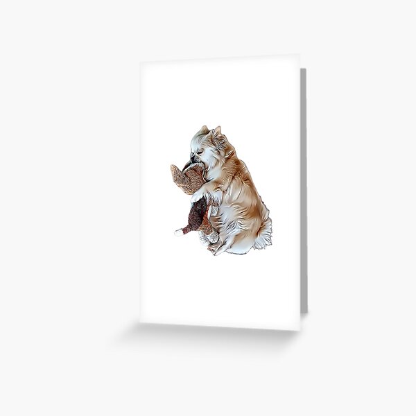 Adorable Sleeping Tibetan Spaniel with Her Toy Dog , Drawing Greeting Card