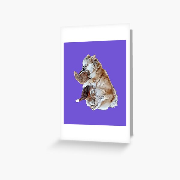 Adorable Sleeping Tibetan Spaniel with Her Toy Dog , Drawing Greeting Card