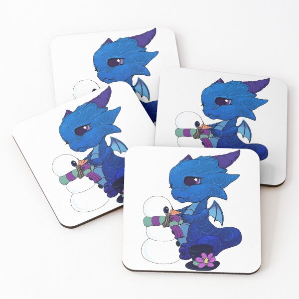 Item preview, Little Blue Dragon making a snowman designed and sold by bittybiteyones.