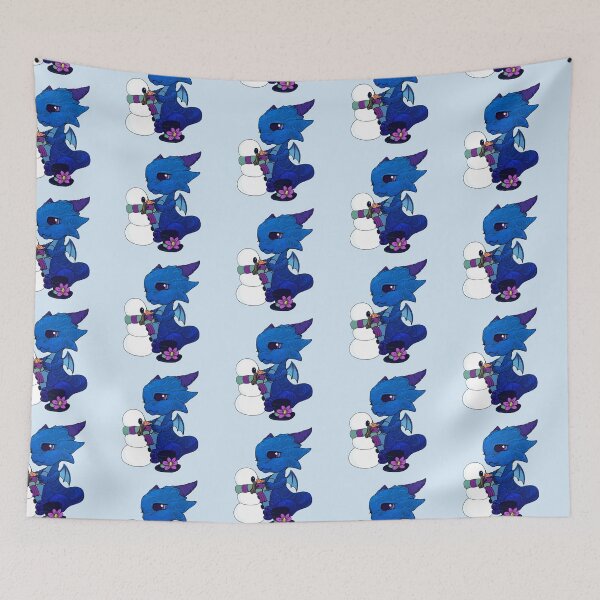 Item preview, Little Blue Dragon making a snowman designed and sold by bittybiteyones.