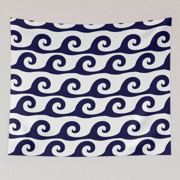 Item preview, Navy blue waves on white background pattern designed and sold by Brontorino.