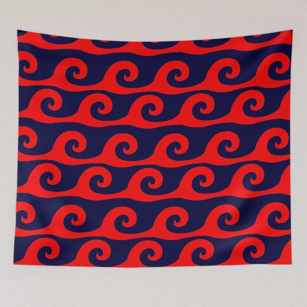 Item preview, Navy blue background red waves pattern designed and sold by Brontorino.