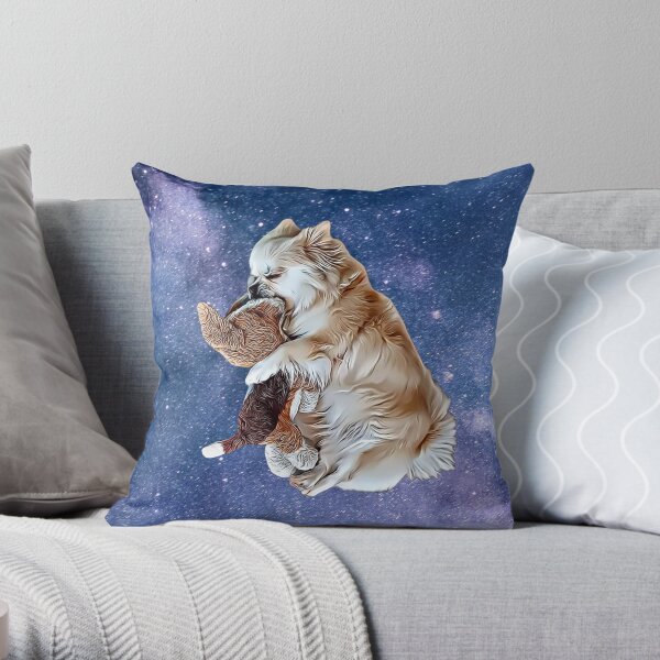 Sleeping Tibetan Spaniel with Universe Background , Drawing Throw Pillow