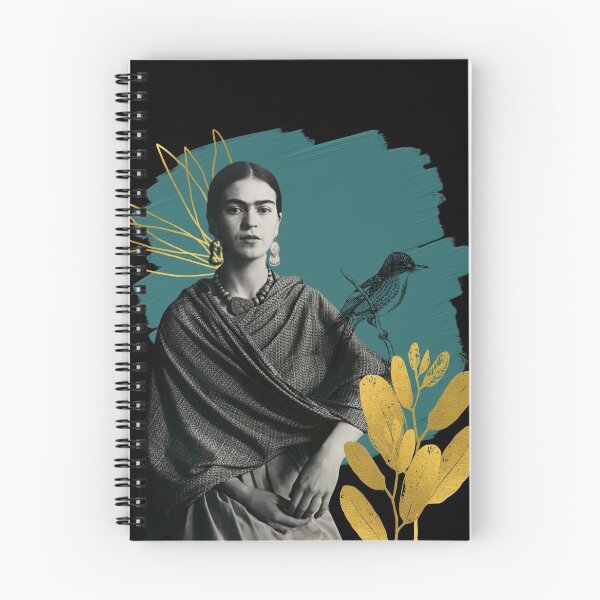 Item preview, Frida Kahlo portrait, black and white, flowers and bird, black background designed and sold by Adriana C (All about Frida).