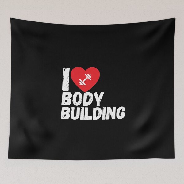 Item preview, I love bodybuilding motif fitness heart dumbbell designed and sold by Bearded-Viking.