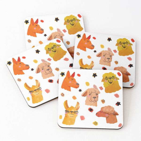 Item preview, Llama/Alpaca Heads - Cute Orange and Yellow Cartoon Animal Watercolor Pattern designed and sold by TheRainbowRoom.