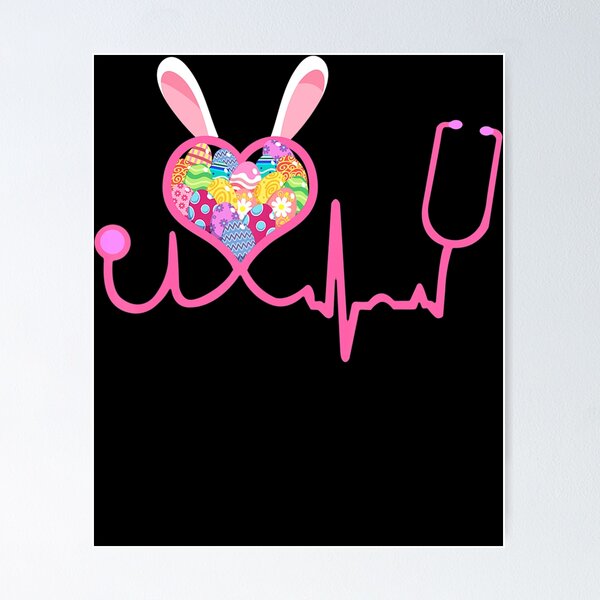 Nurse Easter Day Heartbeat Stethoscope Shape Bunny Ears Gift T-Shirt