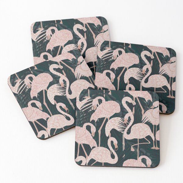 Item preview, Tropical seamless stylized concept digital print with pink flamingos, tropical green leaves, areca, banana leaves, rainforest plants. designed and sold by ANAKOTO.