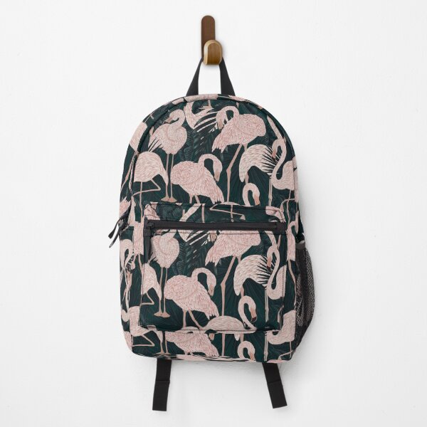 Item preview, Tropical seamless stylized concept digital print with pink flamingos, tropical green leaves, areca, banana leaves, rainforest plants. designed and sold by ANAKOTO.