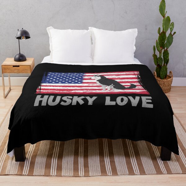 Item preview, Sitting Husky Love with US Flag designed and sold by Labradoodlesetc.