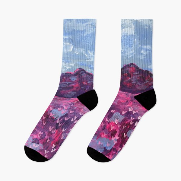 Item preview, Pink and Purple Modern Impressionist Mountain Landscape, Acrylic Nature Painting, Floral Meadow designed and sold by SamMadeGoodies.