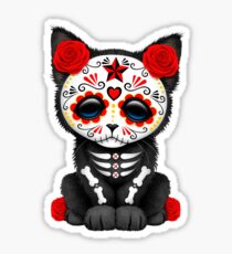 Pegatina Lindo día rojo de los muertos gatito gato
