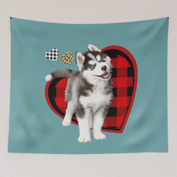 Item preview, Pomsky Love Black Red White Plaid Leopard Hearts designed and sold by Zavola.