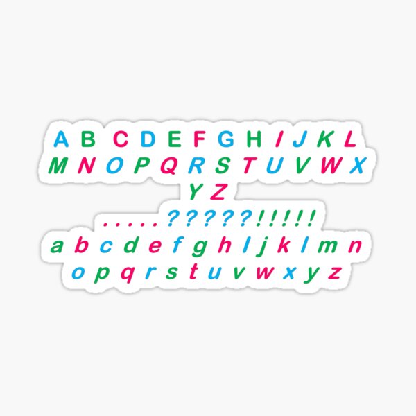 Font of the Alphabet in green and pink and blue Sticker