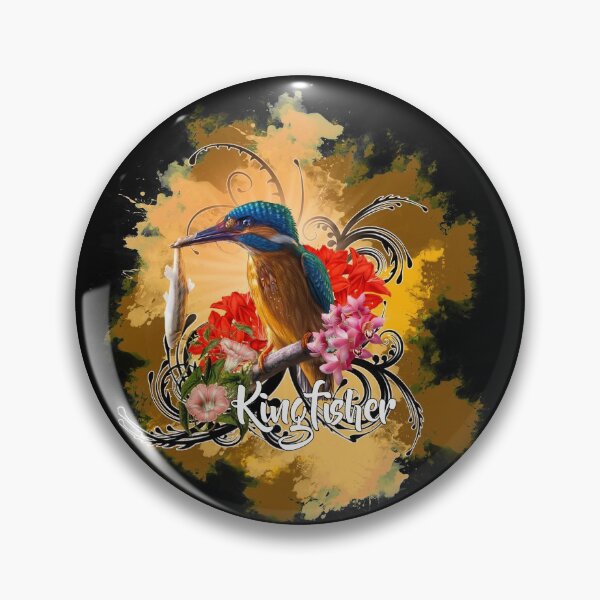 Item preview, kingfisher with red flowers designed and sold by koalas1414.