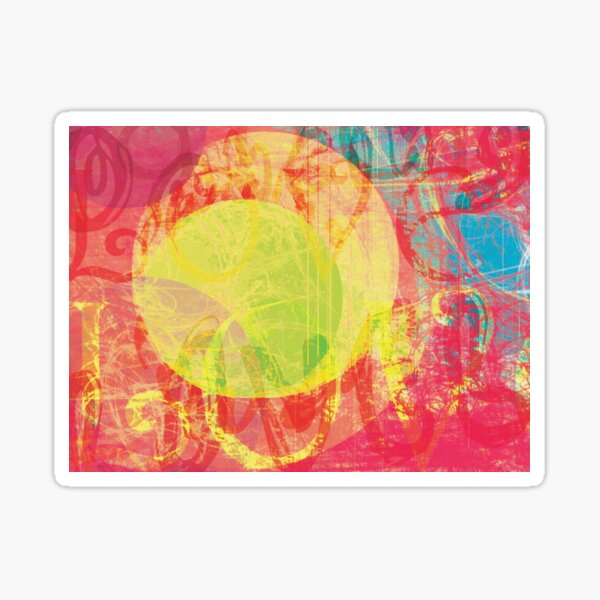 Vibrant Colorful Abstract Illustration with Circles, Scribbles and Letters Sticker