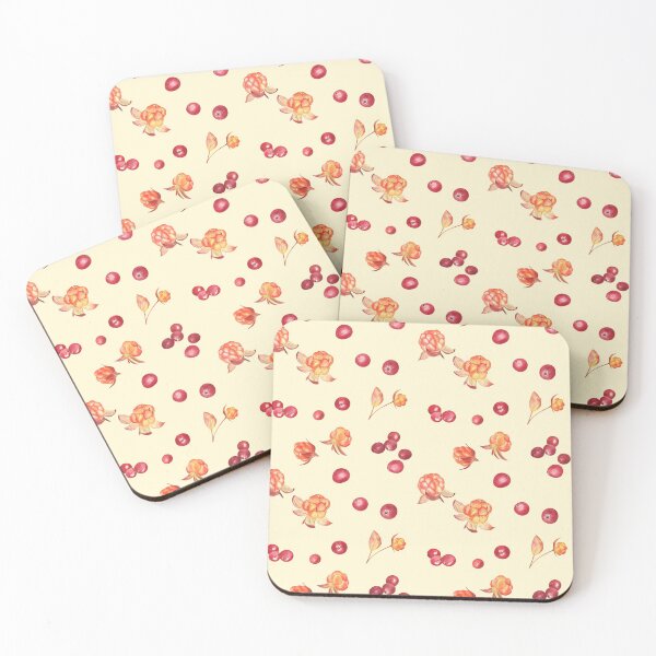 Item preview, Cloudberry and cranberry watercolor pattern on yellow designed and sold by Flowersforbear.