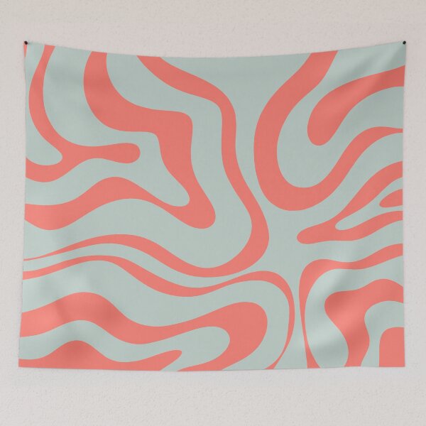 Item preview, Modern Retro Liquid Swirl Abstract Pattern in Coral Pink and Light Aqua designed and sold by kierkegaard.