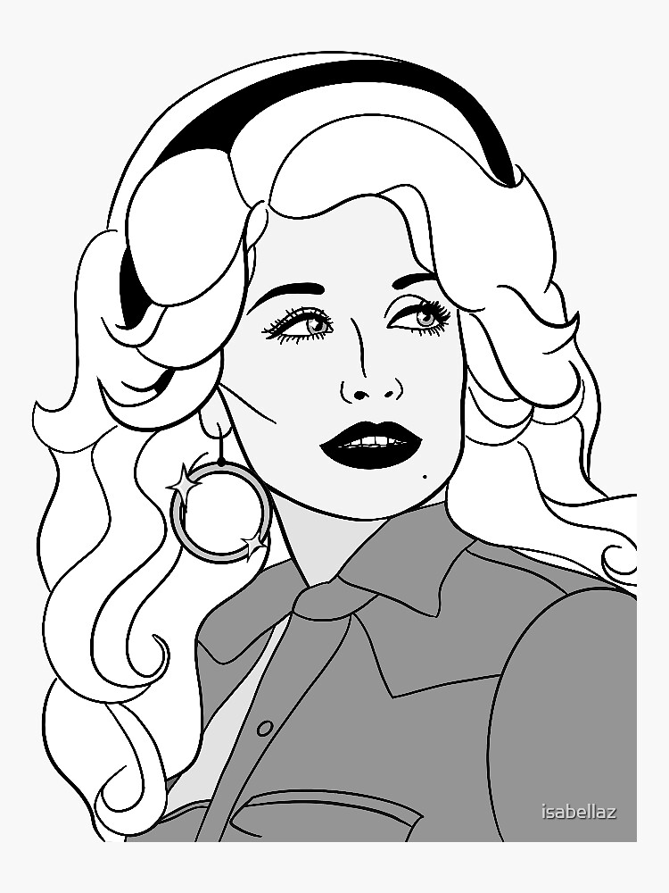 "dolly parton black and white line art illustration" Sticker for Sale