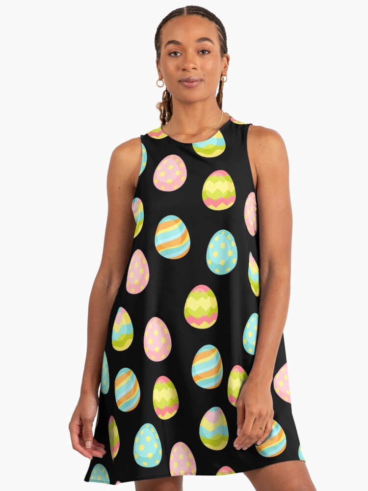Easter Eggs Black Easter Bunny A-Line Dress Easter Eggs Black Easter Bunny A-Line Dress
