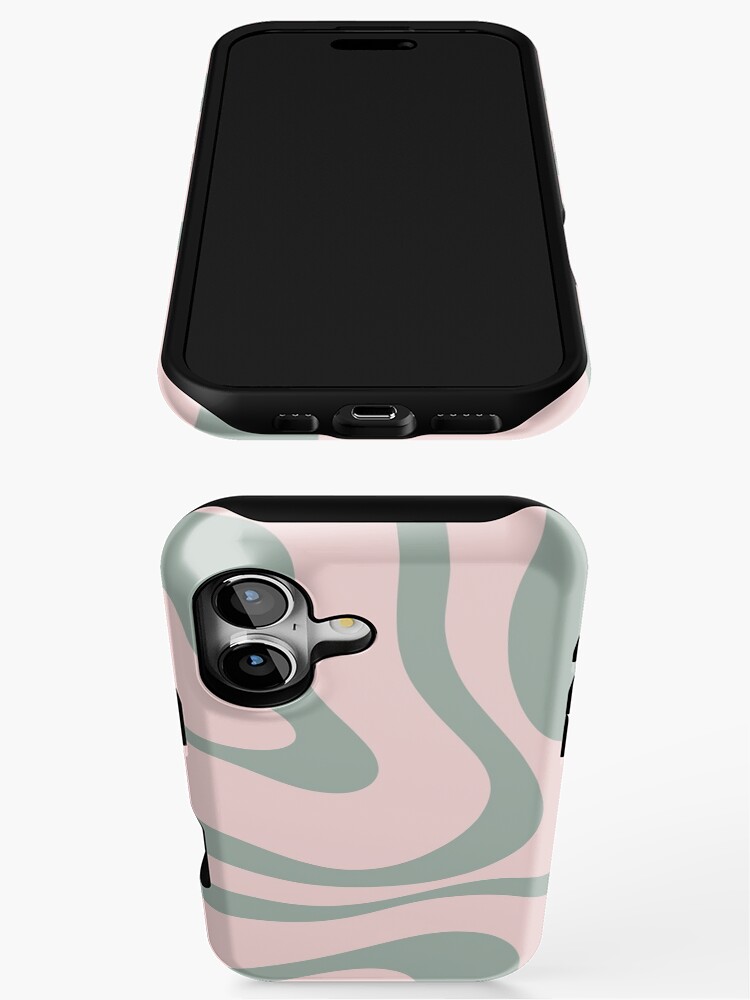 Modern Retro Liquid Swirl Abstract Pattern in Pale Pink and Sage Green iPhone Case