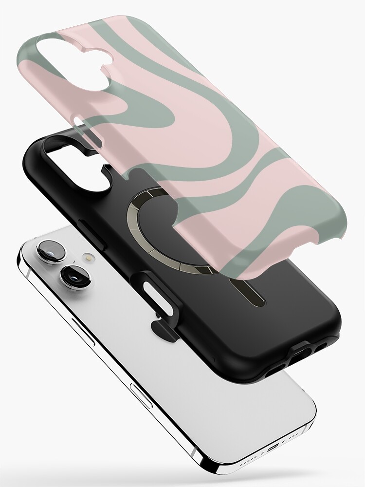 Modern Retro Liquid Swirl Abstract Pattern in Pale Pink and Sage Green iPhone Case
