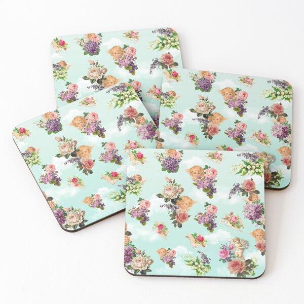 Item preview, cherub rose garden mint background designed and sold by Vivien Merveilles.