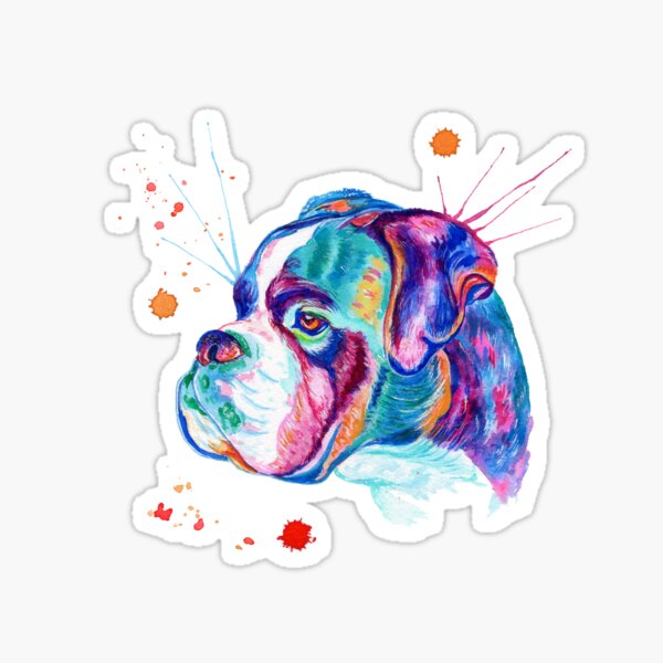 Item preview, Boxer Dog Watercolor Portrait in rainbow style designed and sold by HappyNoireArt.