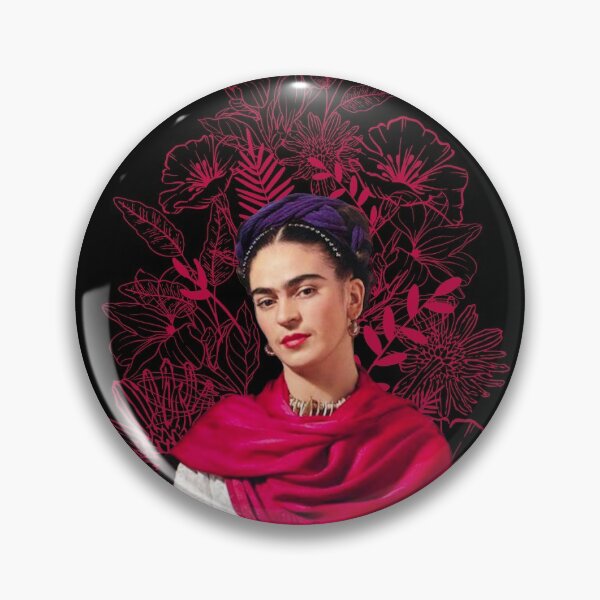 Item preview, Frida Kahlo portrait color, pink flowers, black background designed and sold by Adriana C (All about Frida).