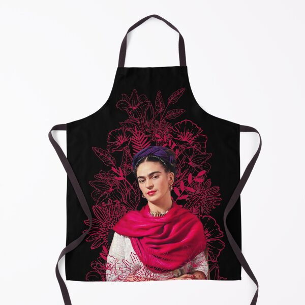 Item preview, Frida Kahlo portrait color, pink flowers, black background designed and sold by Adriana C (All about Frida).